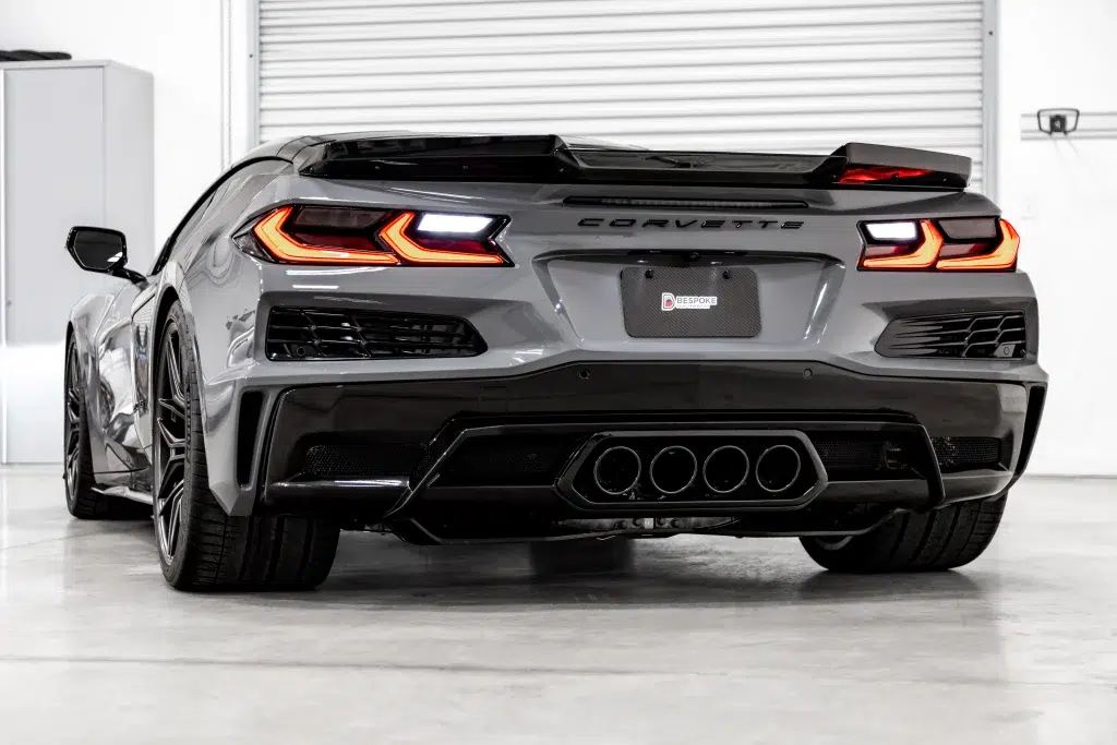 Chevy Corvette C8 Grey with Decals showcasing carbon flash